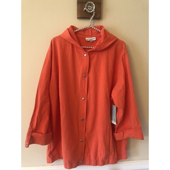 NWT Hillard & Hanson Woman Size 3X Orange Hooded Shirt Jacket Snap Front - Picture 1 of 5